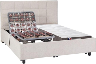 Vente-unique - Dekoratives Bett mit elektrischer Relaxfunktion mit Tellern + 3-Zonen-Matratze aus 100 % Latex - 2 x 70 x 190 cm - Stoff - Beige - JOFAR von YSMÉE