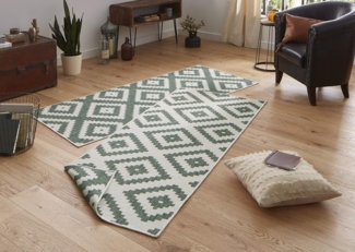 In- & Outdoor Teppich Malta Grün Creme - 80x250x0,5cm