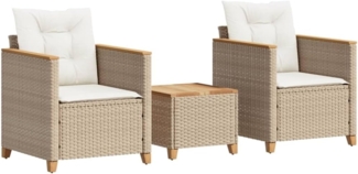 vidaXL 3-tlg. Bistro-Set mit Kissen Beige Poly Rattan Akazienholz 366315