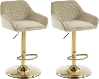 Vente-unique - 2er Set Barhocker - Samt & Metall in Gold - Höhenverstellbar - Beige - TAVOA
