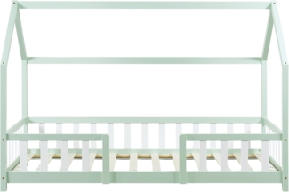 en.casa 'Sisimiut' Hausbett 90x200 cm, mint/weiß, Kieferholz, inkl. Matratze, Rausfallschutz und Lattenrost