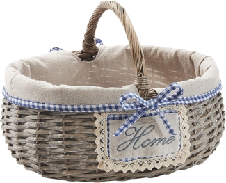 Kobolo Dekokorb Korb oval aus Weide grey-washed mit Textil