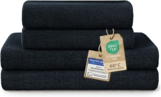 Blumtal Premium Frottier Handtücher Set mit Aufhängschlaufen - Baumwolle Oeko-TEX Zertifiziert, weich, saugstark - 2X Badetuch (70x140 cm), 2X Handtuch (50x100 cm), Dunkelblau