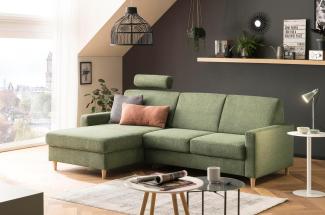 Traumnacht Limoux Sofa 2-Sitzer mit Recamiere, rechts und verstellbarer Kopfstütze, grün, produziert nach deutschem Qualitätsstandard