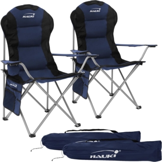 Hauki Campingstuhl Faltstühl faltbar mit Getränkehalter & Tragetasche bis 150kg (2 St), 2x Klappstuhl 56x95x110cm Blau Angelstuhl mit Hochlehner Gepolster