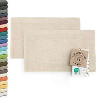 ZOLLNER 2er Set Badematten - weiche und saugstarke Duschvorleger - waschbar bis 95°C - Baumwolle - 50x70 cm in Cappuccino