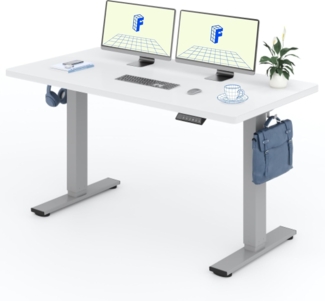 Flexispot EG1 160x80 cm Höhenverstellbarer Schreibtisch Elektrisch 2-Fach-Teleskop mit Tischplatte Sitz- & Stehpult (Weiß, Grau Gestell)