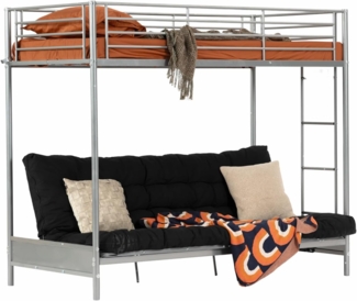 MEUBLE COSY Hochbett 140x190 cm Kinderbett Bettrahmen Etagenbett mit Lattenroste und Klappbares Schlafsofa aus Metall, Industriell, für Erwachsene und Kinder, Grau