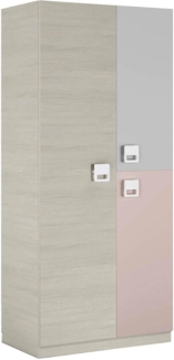 Dmora - Garderobe Manchester, Kleiderschrank im Schlafzimmer, Schrank mit 3 Türen und 3 Einlegeböden mit Kleiderstange, cm 90x52h200, Grau und Rosa