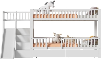 Odikalo Etagenbett Kinderbett,mit Rutsche,und magnetischer Tür,ohne Matratze,weiß,90*200
