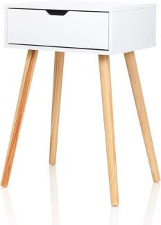 Möbelfreude Doluna Nachtkonsole Tjark Nachttisch mit Schublade | Weiß mit Holzfüßen | 40 x 30 x 60 cm