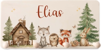 Kidsmood Kindergarderobe Personalisiert mit Namen, Kinderzimmer Möbel aus robustem Holz, Garderobenleiste Kinder, Baby Garderobe für Babyzimmer mit 4 Kleiderhaken Wand-Montage [40 x 20 x 1,5 cm]