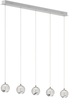 Lucande Pendelleuchte Hayley, LED-Leuchtmittel fest verbaut, warmweiß, Modern, Glas, Metall, klar, chrom, 5 flammig, inkl. Leuchtmittel, Glas
