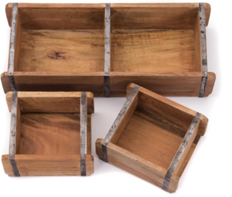 Kisten-Set Bricks III 3-teilig Mahagoni Massivholz, 2 verschiedene Größen, Ziegelform naturfarben