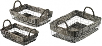 3x Aufbewahrungskorb aus Weide + Draht, Obstkorb, Dekokorb, Ordnungskorb, Weidenkorb