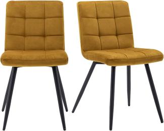 HNNHOME® Set mit 2 x Cubana Polsterstühlen mit starken schwarzen Stahlbeinen, weicher Samt, für Küche, Esszimmer, Lounge, Wohnzimmer, Empfang, Pub, Kneipe oder Restaurant (gelb, Samt)