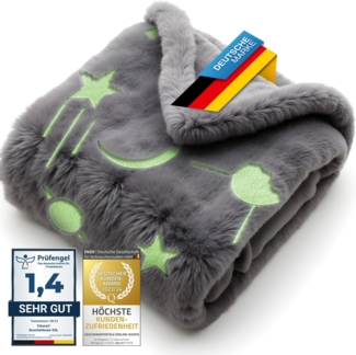 Wohndecke Kuscheldecke mit leuchtenden Sternen, Feluna, Kinder Plüschdecke Tages-Decke