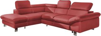 Mivano Ecksofa Driver mit Schlaffunktion und Stauraum / Ledersofa in L-Form mit Ottomane links / Inkl. verstellbare Kopfstützen / 266 x 73 x 214 / Kunstleder rot