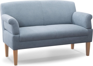 CAVADORE 2-Sitzer Küchensofa Malm, Sitzbank für Küche oder Esszimmer inkl. Armteilverstellung, Leichte Fleckentfernung dank Soft Clean, 152 x 97 x 78, Flachgewebe: hellblau