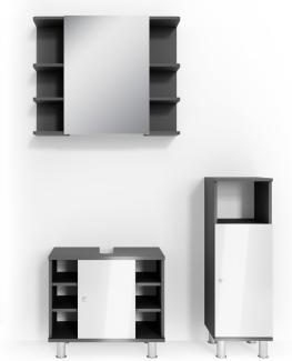 Vicco Badmöbel-Set Anthrazit 3 Teile, mit Midischrank, Fynn