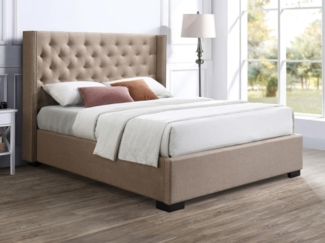 Vente-unique - Bett mit Bettkasten mit gestepptem Kopfteil - 140 x 200 cm - Stoff - Beige - MASSIMO