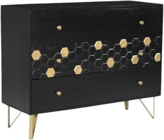 Vente-unique - Kommode mit 3 Schubladen - Mangoholz & Metall - Schwarz & Goldfarben - BELORI