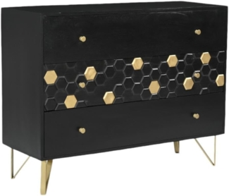 Vente-unique - Kommode mit 3 Schubladen - Mangoholz & Metall - Schwarz & Goldfarben - BELORI