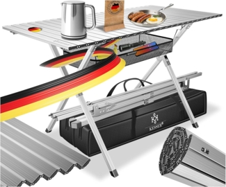KESSER® Campingtisch faltbar Klapptisch mit Aluminiumrahmen Aufrollbare Tischplatte Falttisch klappbar 145x70x70cm bis 100kg inkl. Tragetasche mit Trageband & Netztasche Silber, 145 cm