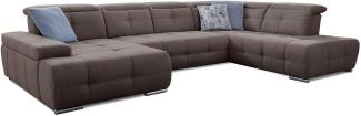 Cavadore Wohnlandschaft Mistrel mit verstellbaren Kopfteilen / U-Form Sofa mit leichter Fleckentfernung dank Soft Clean / Geeignet für Haushalte mit Kindern, Haustieren /343 x 77 x 228 / braun