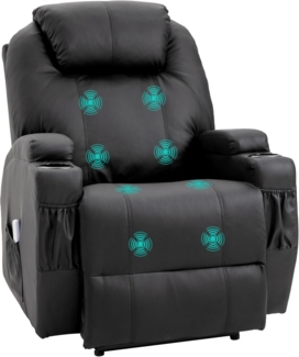 HOMCOM Massagesessel Massagefunktion, Liegefunktion, aus Kunstleder (Fernsehsessel, 1-St, Relaxsessel), für Wohnbereich, Schwarz