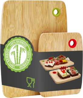 DuneDesign Schneidebrett 2er Set Holz Küchenbrett mit Farb-Ringen 30x22 Bambusbrett Hygienisch, Bambus, Holzbrett für Fleisch & Gemüse - Bambus Brett Beidseitig Verwendbar