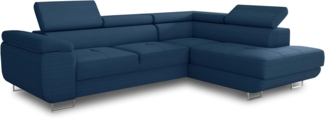 Ecksofa Caris mit Schlaffunktion und einstellbare Kopfstützen, Cord Stoff, Wohnlandschaft mit Bettkasten, Couch, Sofa, Bettsofa (Blau (Poso 005), Ecksofa Rechts)