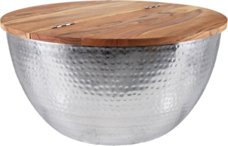riess-ambiente Couchtisch ORIENT STORAGE Ø60cm natur / silber (Einzelartikel, 1-St), Wohnzimmer · rund · Massivholz · Metall · mit Stauraum · Hammerschlag