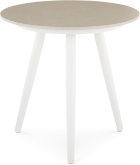 IDIMEX Beistelltisch ROSALIA, In & Outdoor Balkontisch rund mit Steinplatte wetterfest weiß/beige