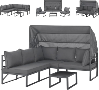 SVITA Gartenlounge-Set MAUI, (4-tlg), Outdoor-Möbelset mit Dach, Stahlgestell, Grau
