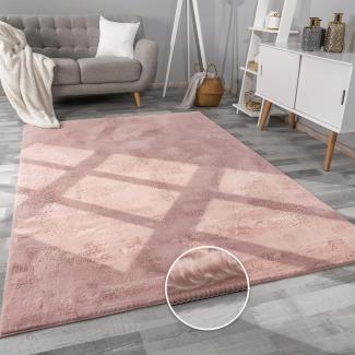 Paco Home Hochflor Teppich Wohnzimmer Flauschig Fellteppich Kunstfell Plüsch Shaggy Weich Fellimitat, Grösse:120x170 cm, Farbe:Pink