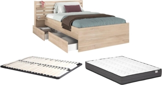 Vente-unique - Bett mit Stauraum - 120x190 cm - 4 Schubladen - Natur + Lattenrost + Matratze - TENALIA