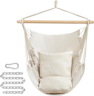SONGMICS Hängesessel, Hängeschaukel, Hängestuhl mit 2 Kissen, Metallkette, bis 150 kg belastbar, Indoor und Outdoor, Wohnzimmer, Schlafzimmer, cremeweiß GDC187M01