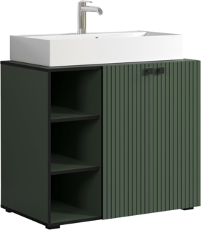 trendteam smart living - PureBliss - Waschbeckenunterschrank - Grün - Rillenoptik - 3 offene Fächer + 1 Einlegeboden + 80cm Aufsatzwaschbecken - (BxHxT) 90 x 91 x 53 cm - edle Metallgriffe