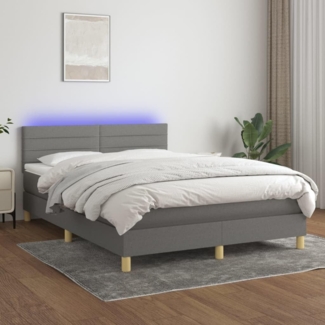vidaXL Boxspringbett mit Matratze & LED Dunkelgrau 140x190 cm Stoff 3133790
