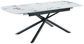 Hela Tische, Esstisch Auszugstisch Sintra, Platte Sintered Stone weiß Marmoroptik, Liftautomatik Auszug, Maß 180-220x90 cm