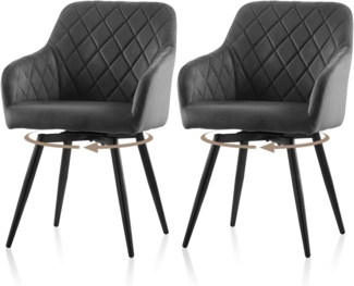 TUKAILAI Esszimmerstühle Drehbar 2er-Set Samt, Drehstuhl Esszimmer mit Armlehnen Rückenlehne Metallbeine,Küchenstuhl Polsterstuhl Armlehnenstuhl für Wohnzimmer Küche Schlafzimmer, Grau