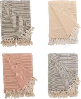 Decke Überwurf Flechten 100% Baumwolle 130x180 cm Skandinavisch Natur-Dunkelblau