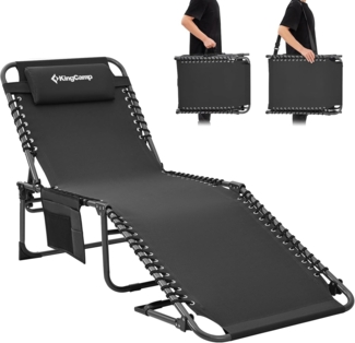 KingCamp Campingliege Sonnenliege Gartenliege klappbar 5-Stufig Verstellbarer Rückenlehne Liege Gartenstuhl Strandliege Camping Klappbett mit Kopfkissen für Garten Urlaub Outdoor Strand Pool