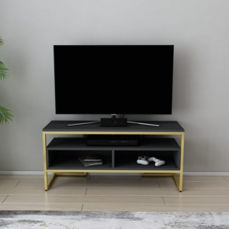 Hanah Home Glamorous TV Stand, Gold & Anthracite, 110 x 35 x 49.9 cm | 100% Melamine Coated Particle Board, 18 mm Thick | Stylish & Functional for Modern Living Rooms