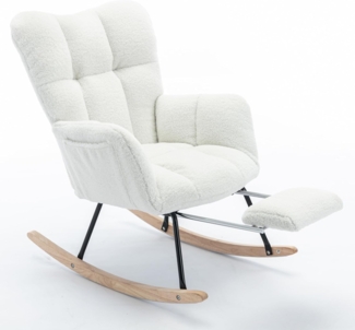 SeedWave Schaukelsessel Teddy Schaukelstuhl Wohnzimmer mit Fußstütze und Seitentasche, Relaxsessel mit Metallrahmen, Massivholzsockel mit Boden Schutzfilz