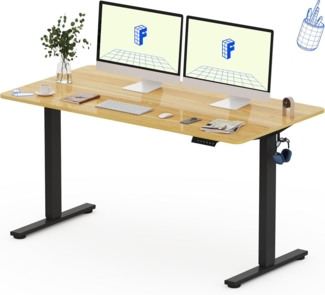 Flexispot EG1 Höhenverstellbarer Schreibtisch Elektrisch 2-Fach-Teleskop mit Tischplatte (M-Ahorn, Schwarz Gestell, 160x80 cm)