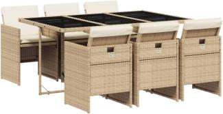 vidaXL 7-tlg. Garten-Essgruppe mit Kissen Beige Poly Rattan 3210550