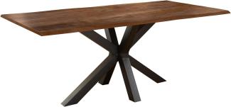 SAM Esszimmertisch 140x80 cm Toledo, echte Baumkante, Akazienholz nussbaumfarben, massiver Baumkantentisch mit Spider-Gestell Mattschwarz