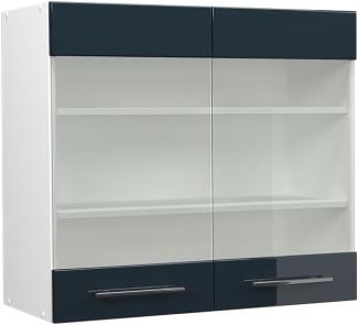 Vicco Glashängeschrank Fame-Line Weiß Dunkelblau Hochglanz 80 cm